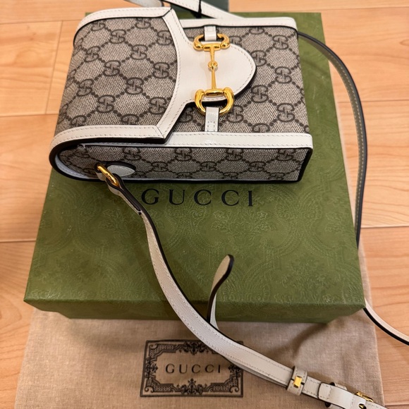 Gucci Horsebit 1955 GG Beige White Small Crossbody Bag Gold Hardware. Never used - Picture 6 of 9